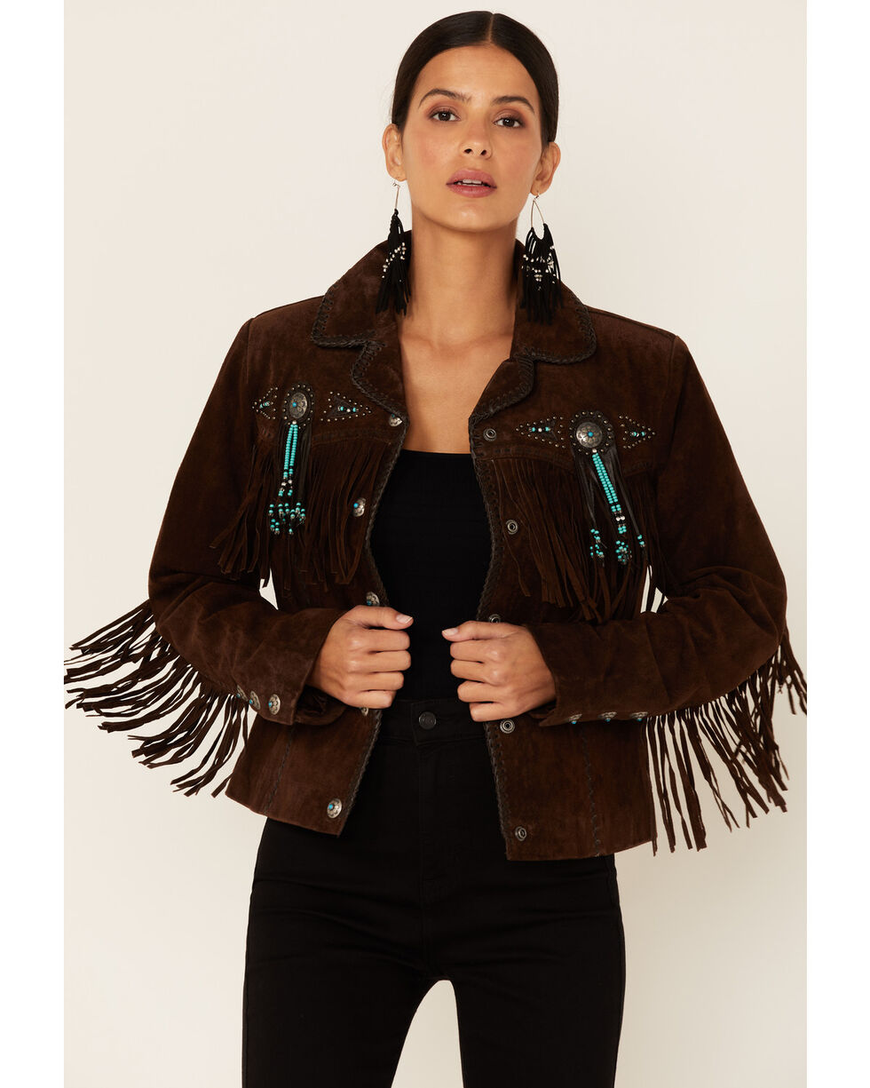 Scully Womens Fringe Suede Leather Jacket 